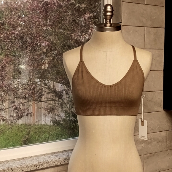 Nwt Good American brown seamless ribbed knit bra w/ adjustable straps size 1/2 - Picture 1 of 16